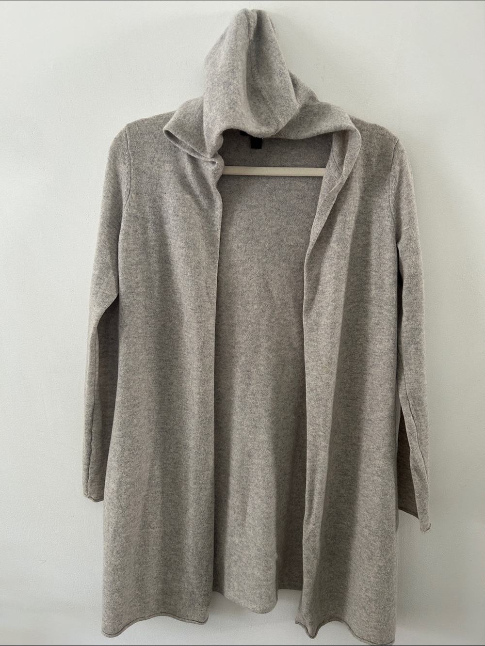 Saks Fifth Avenue Hooded Cashmere Cardigan Heathered Gray Open-Front Long Size S